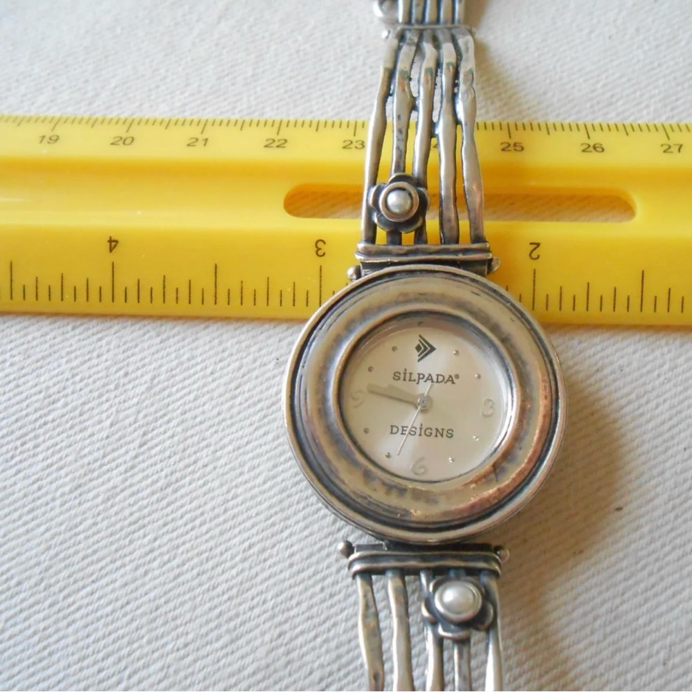 Silpada Watch Sterling and Pearl Rare Vintage Retired T1315 Hammered Silver - Picture 6 of 10